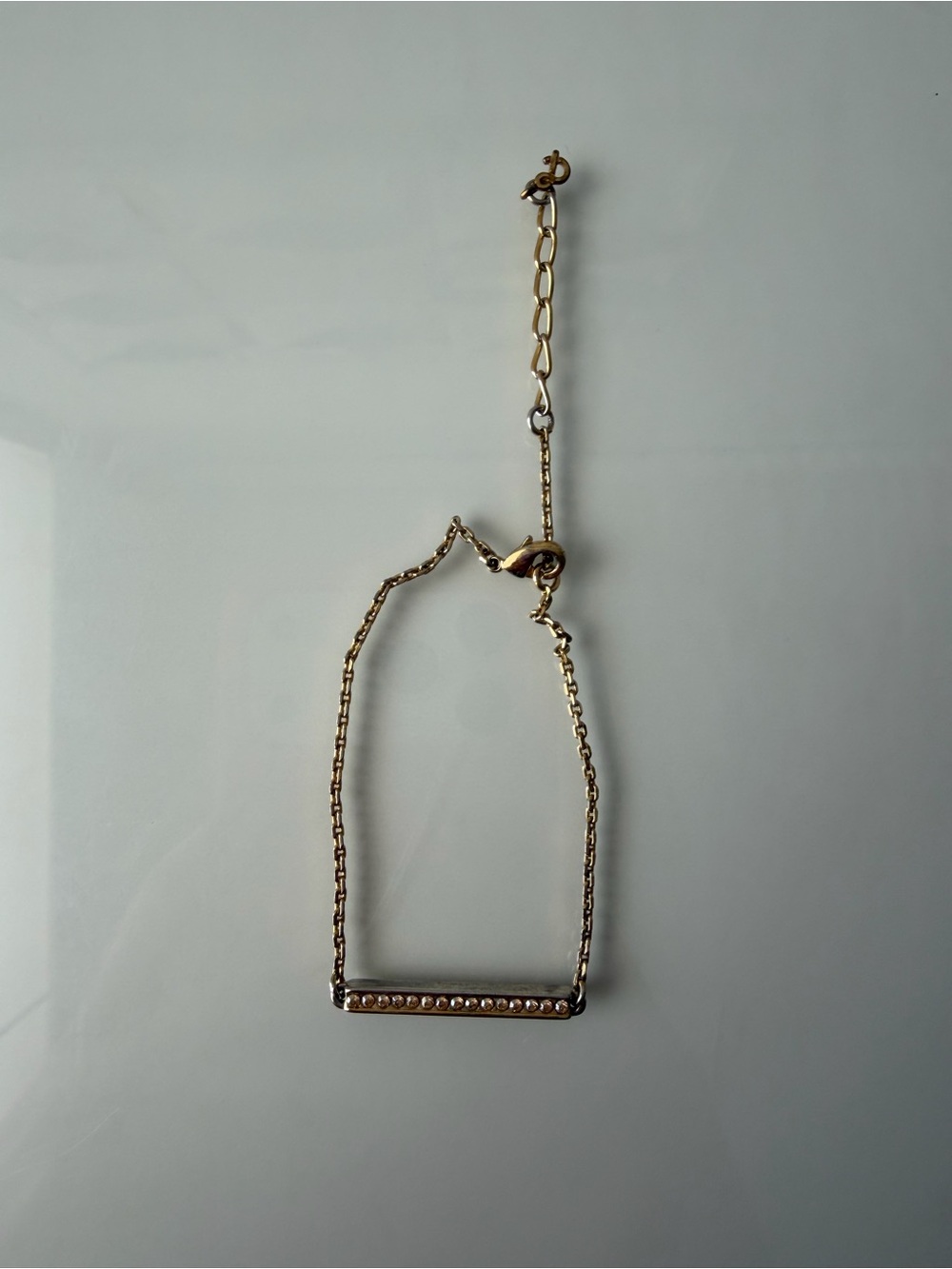 Delicate Gold Bar Necklace with Pave Stones